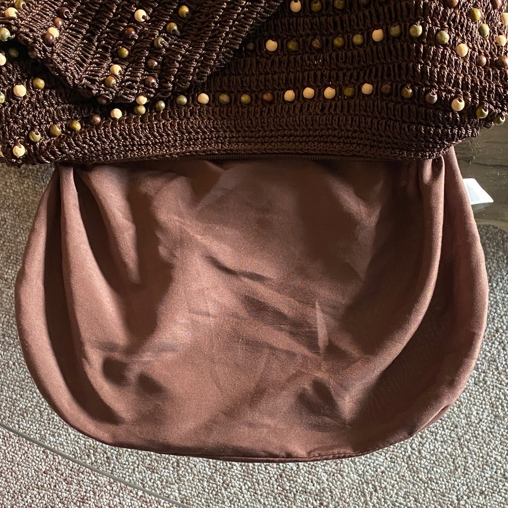 Chic Chocolate Brown Beaded Crocheted Slouchy Hobo Shoulder Bag, NWOT - Picture 11 of 14